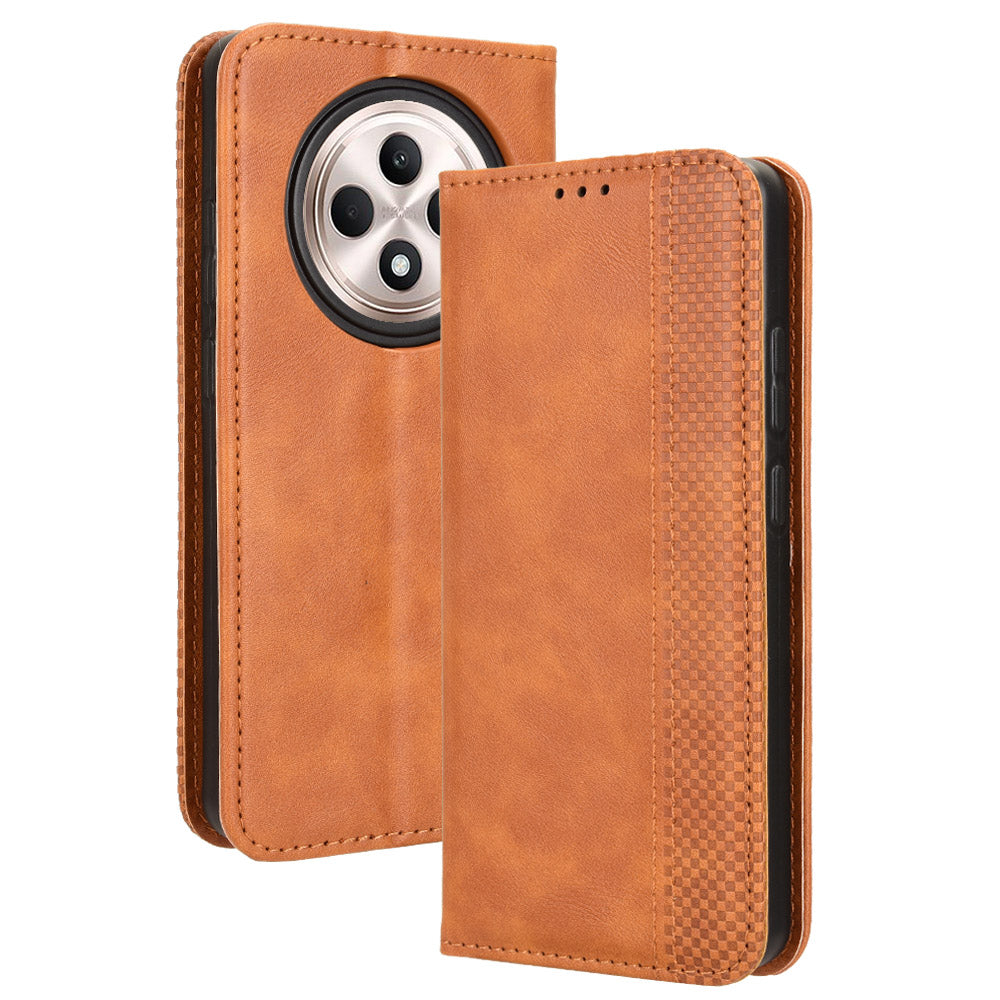 For OPPO Reno12 F 5G / Oppo F27 5G Case Retro PU Leather Wallet Phone Cover Stand - Brown