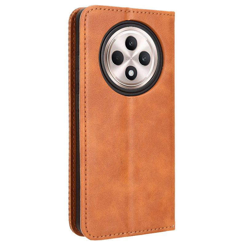 For OPPO Reno12 F 5G / Oppo F27 5G Case Retro PU Leather Wallet Phone Cover Stand - Brown