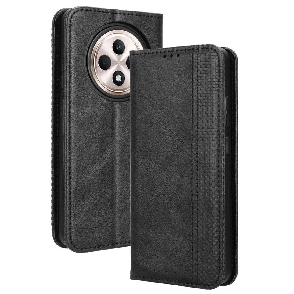 For OPPO Reno12 F 5G / Oppo F27 5G Case Retro PU Leather Wallet Phone Cover Stand - Black