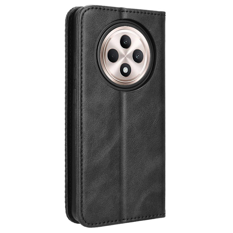 For OPPO Reno12 F 5G / Oppo F27 5G Case Retro PU Leather Wallet Phone Cover Stand - Black