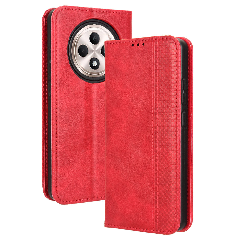 For OPPO Reno12 F 5G / Oppo F27 5G Case Retro PU Leather Wallet Phone Cover Stand - Red