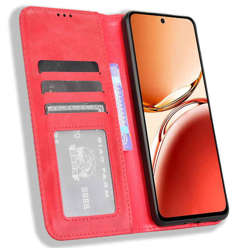 For OPPO Reno12 F 5G / Oppo F27 5G Case Retro PU Leather Wallet Phone Cover Stand - Red