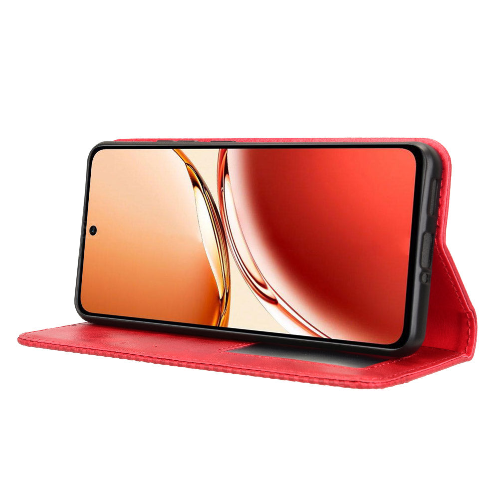 For OPPO Reno12 F 5G / Oppo F27 5G Case Retro PU Leather Wallet Phone Cover Stand - Red