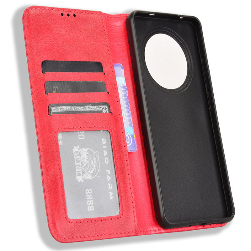 For OPPO Reno12 F 5G / Oppo F27 5G Case Retro PU Leather Wallet Phone Cover Stand - Red