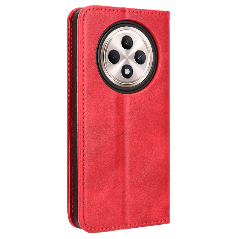 For OPPO Reno12 F 5G / Oppo F27 5G Case Retro PU Leather Wallet Phone Cover Stand - Red