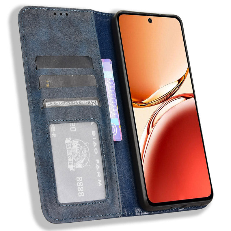 For OPPO Reno12 F 5G / Oppo F27 5G Case Retro PU Leather Wallet Phone Cover Stand - Blue