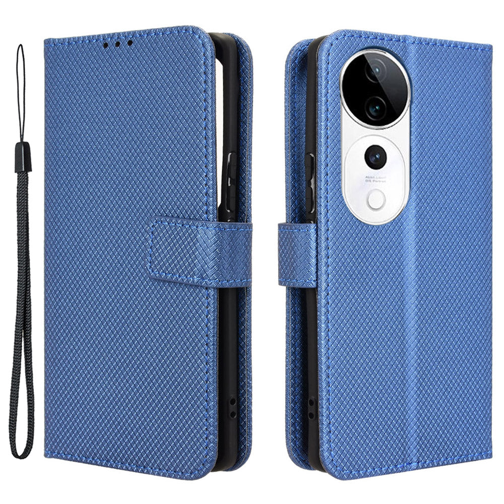 For vivo S19 Pro 5G  /  V40 5G Case PU Leather Diamond Texture Protective Phone Cover - Blue