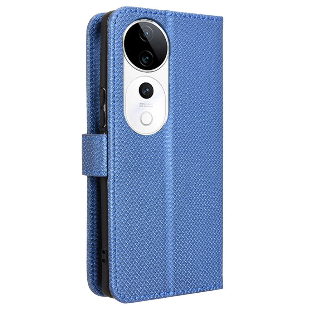 For vivo S19 Pro 5G  /  V40 5G Case PU Leather Diamond Texture Protective Phone Cover - Blue