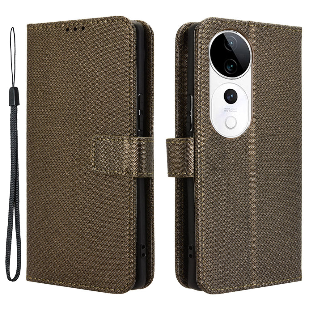 For vivo S19 Pro 5G  /  V40 5G Case PU Leather Diamond Texture Protective Phone Cover - Brown