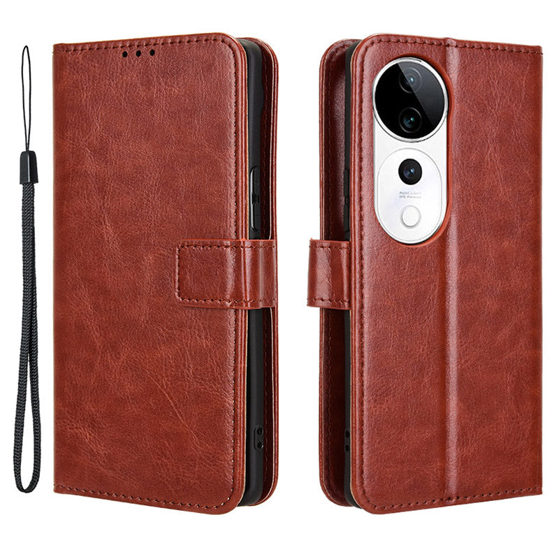 For vivo S19 Pro 5G  /  V40 5G Leather Phone Case Wallet Crazy Horse Texture - Brown