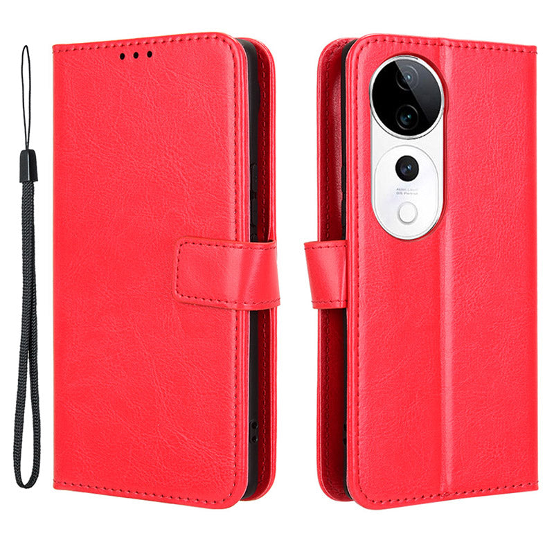 For vivo S19 Pro 5G  /  V40 5G Leather Phone Case Wallet Crazy Horse Texture - Red