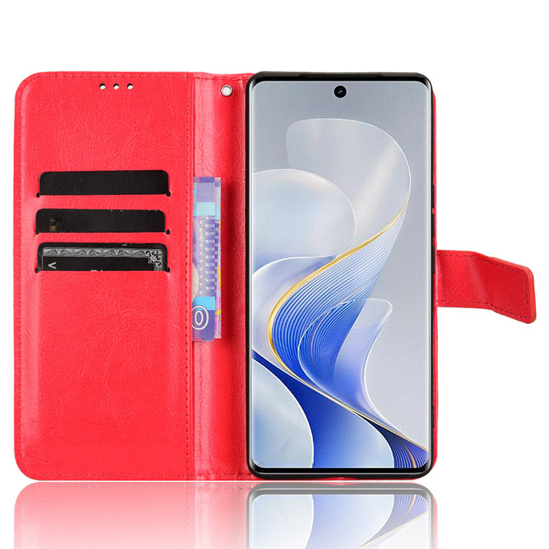 For vivo S19 Pro 5G  /  V40 5G Leather Phone Case Wallet Crazy Horse Texture - Red