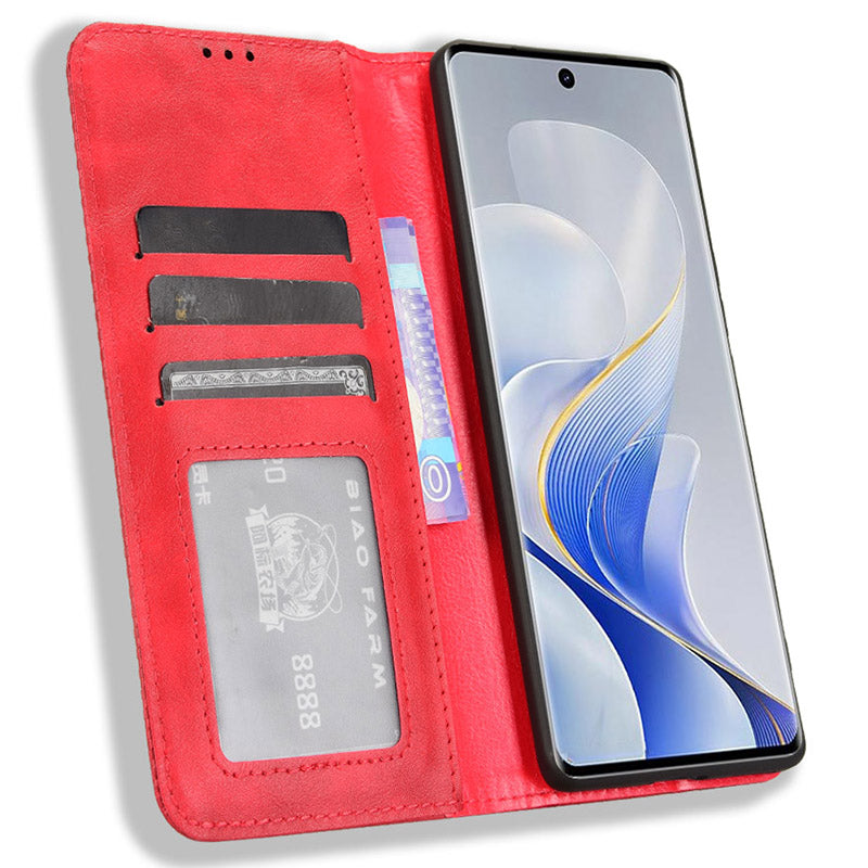 For vivo S19 Pro 5G  /  V40 5G Case Retro PU Leather Wallet Phone Cover Stand - Red