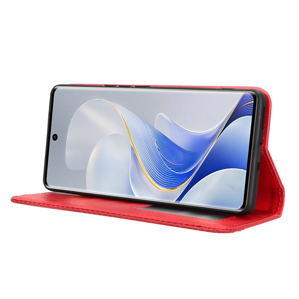 For vivo S19 Pro 5G  /  V40 5G Case Retro PU Leather Wallet Phone Cover Stand - Red