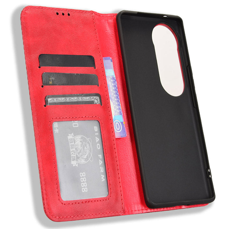 For vivo S19 Pro 5G  /  V40 5G Case Retro PU Leather Wallet Phone Cover Stand - Red