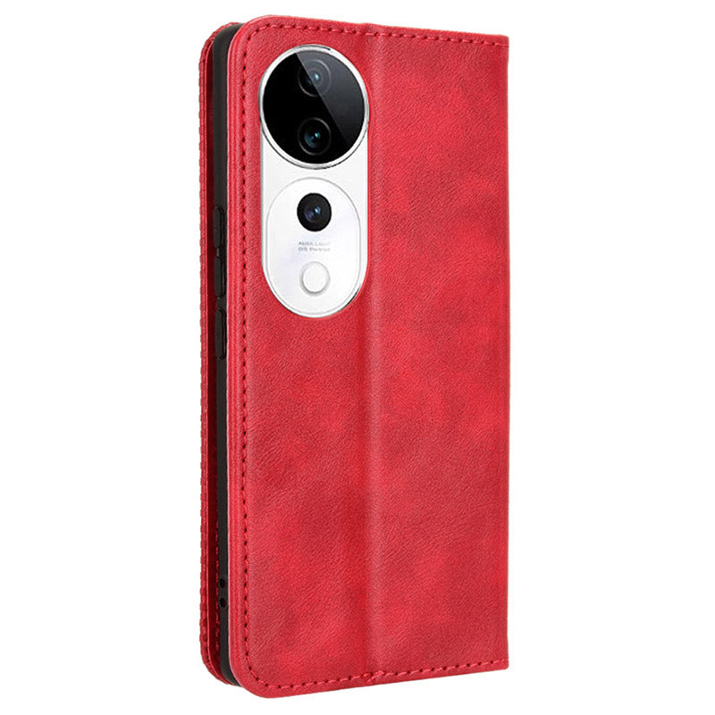 For vivo S19 Pro 5G  /  V40 5G Case Retro PU Leather Wallet Phone Cover Stand - Red