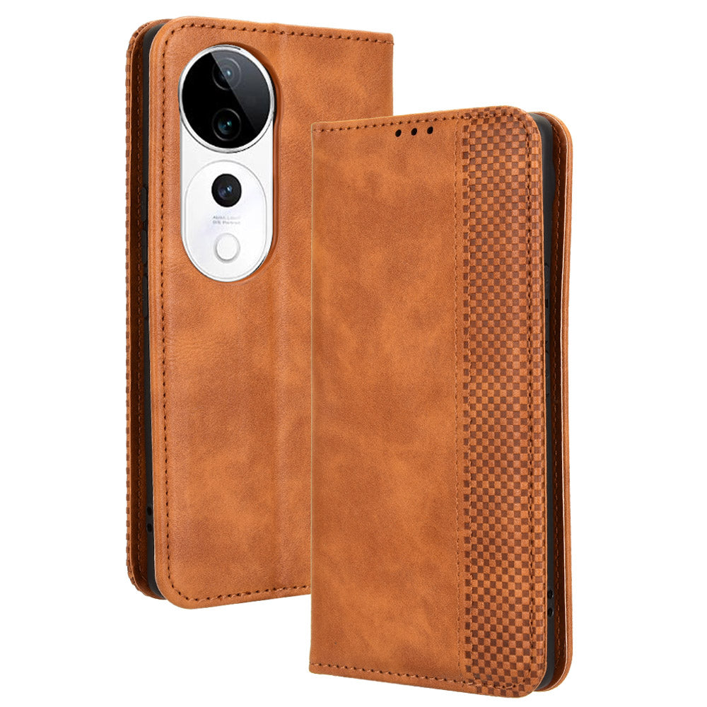 For vivo S19 Pro 5G  /  V40 5G Case Retro PU Leather Wallet Phone Cover Stand - Brown