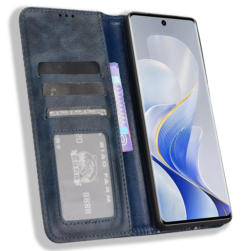 For vivo S19 Pro 5G  /  V40 5G Case Retro PU Leather Wallet Phone Cover Stand - Blue