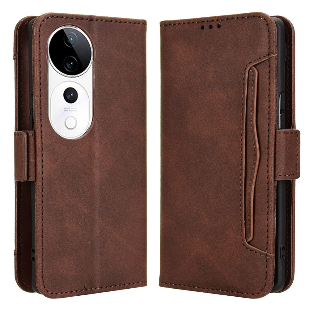 For vivo S19 Pro 5G  /  V40 5G Case Multiple Card Slots Leather Stand Phone Cover - Brown