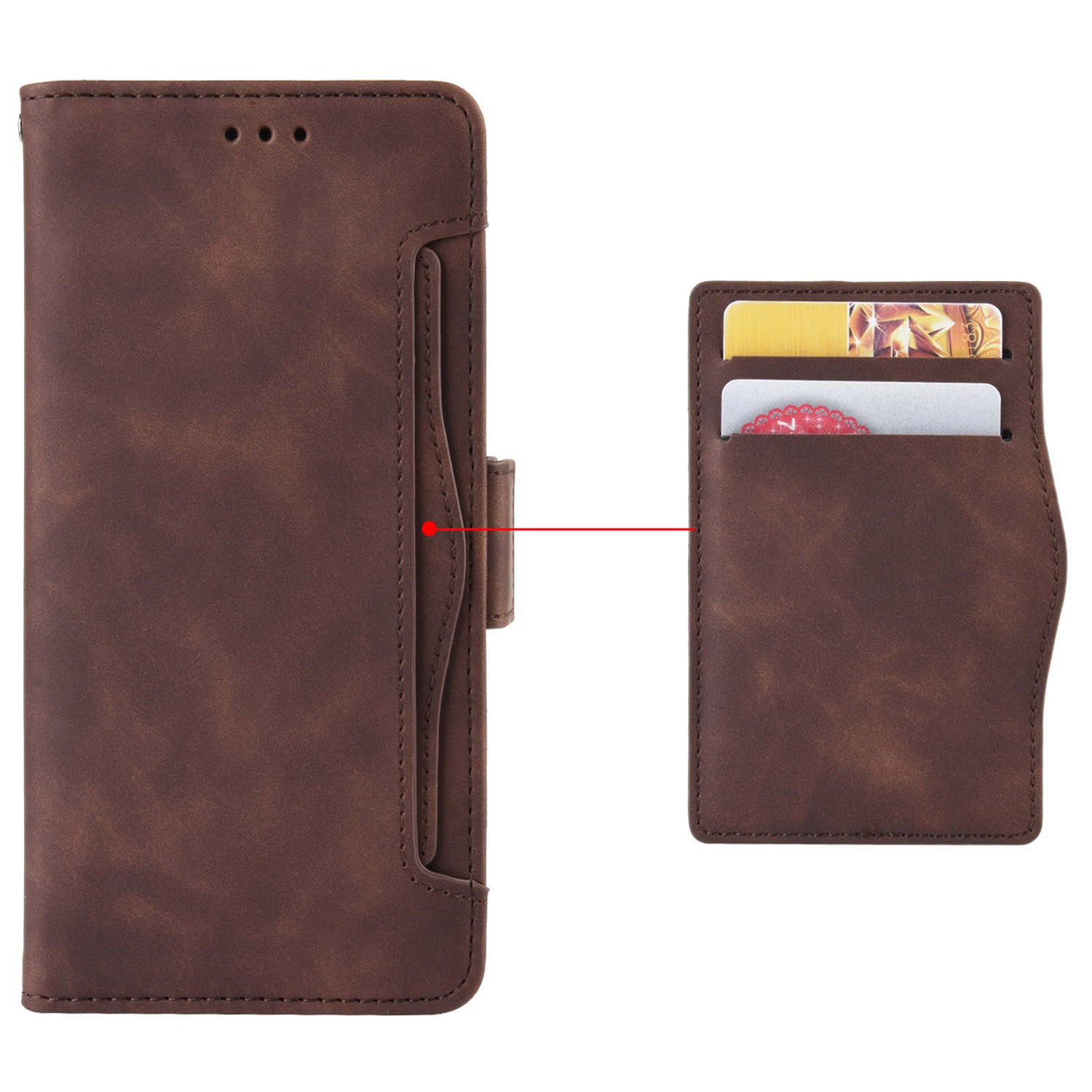 For vivo S19 Pro 5G  /  V40 5G Case Multiple Card Slots Leather Stand Phone Cover - Brown