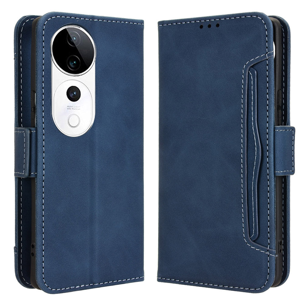 For vivo S19 Pro 5G  /  V40 5G Case Multiple Card Slots Leather Stand Phone Cover - Blue