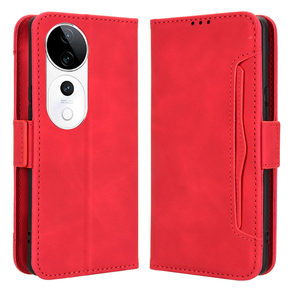 For vivo S19 Pro 5G  /  V40 5G Case Multiple Card Slots Leather Stand Phone Cover - Red