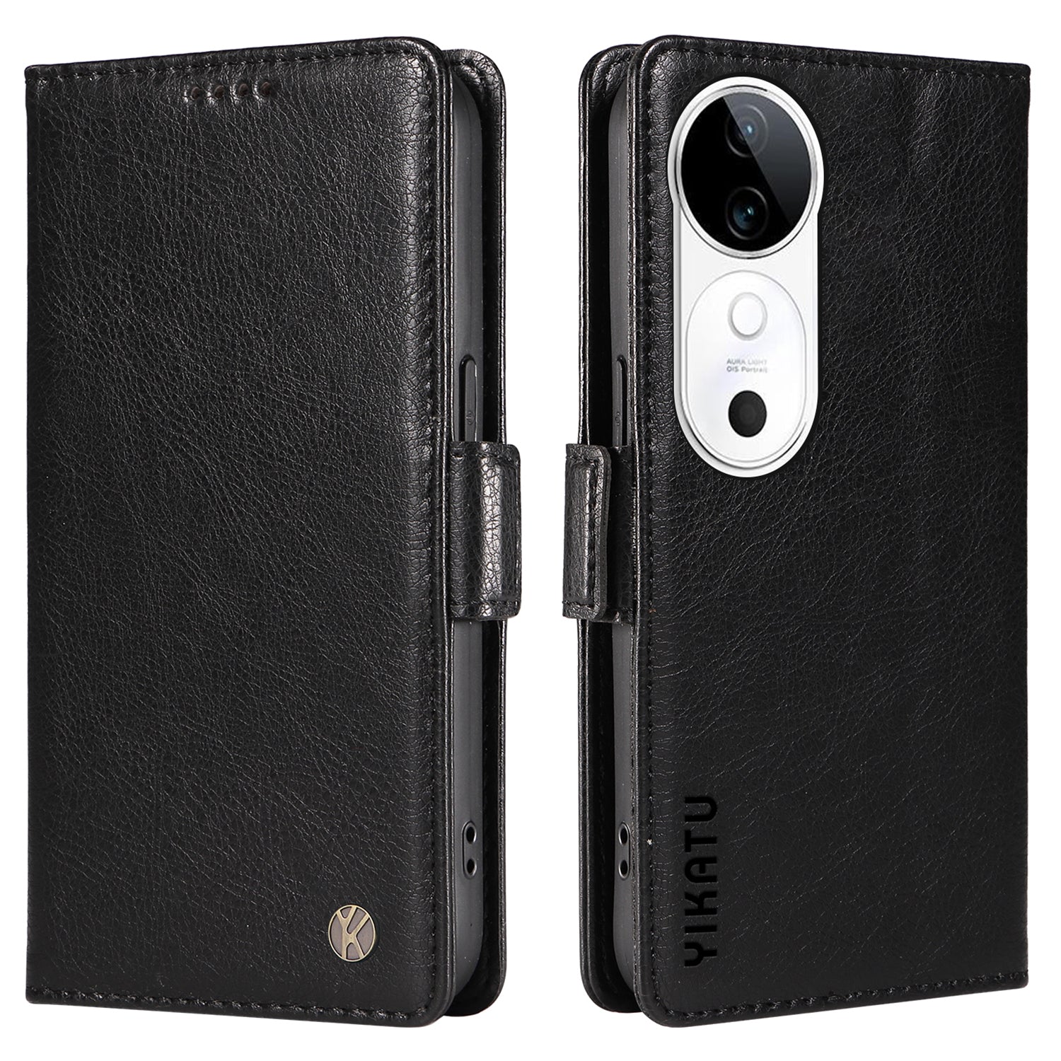 YIKATU YK-007 For vivo V40 5G / S19 5G Case Litchi Texture Leather Flip Phone Cover with Stand - Black