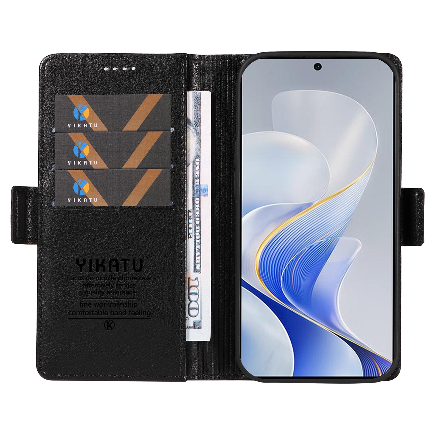 YIKATU YK-007 For vivo V40 5G / S19 5G Case Litchi Texture Leather Flip Phone Cover with Stand - Black