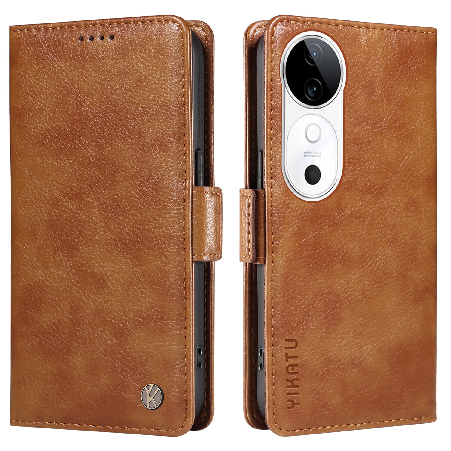 YIKATU YK-007 For vivo V40 5G / S19 5G Case Litchi Texture Leather Flip Phone Cover with Stand - Brown