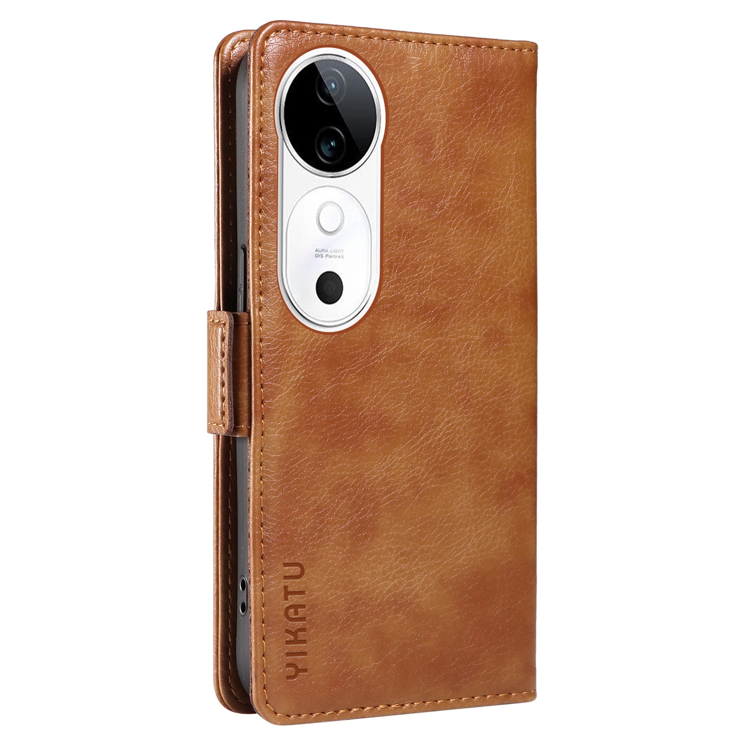 YIKATU YK-007 For vivo V40 5G / S19 5G Case Litchi Texture Leather Flip Phone Cover with Stand - Brown