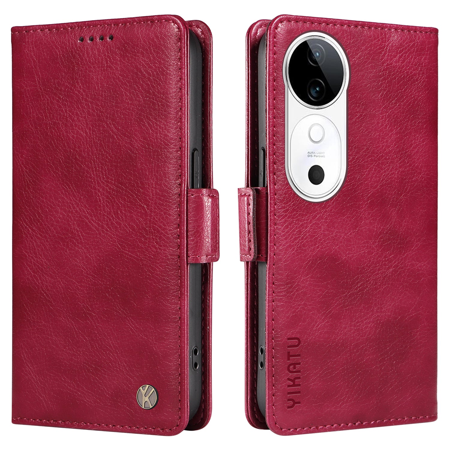 YIKATU YK-007 For vivo V40 5G / S19 5G Case Litchi Texture Leather Flip Phone Cover with Stand - Wine Red