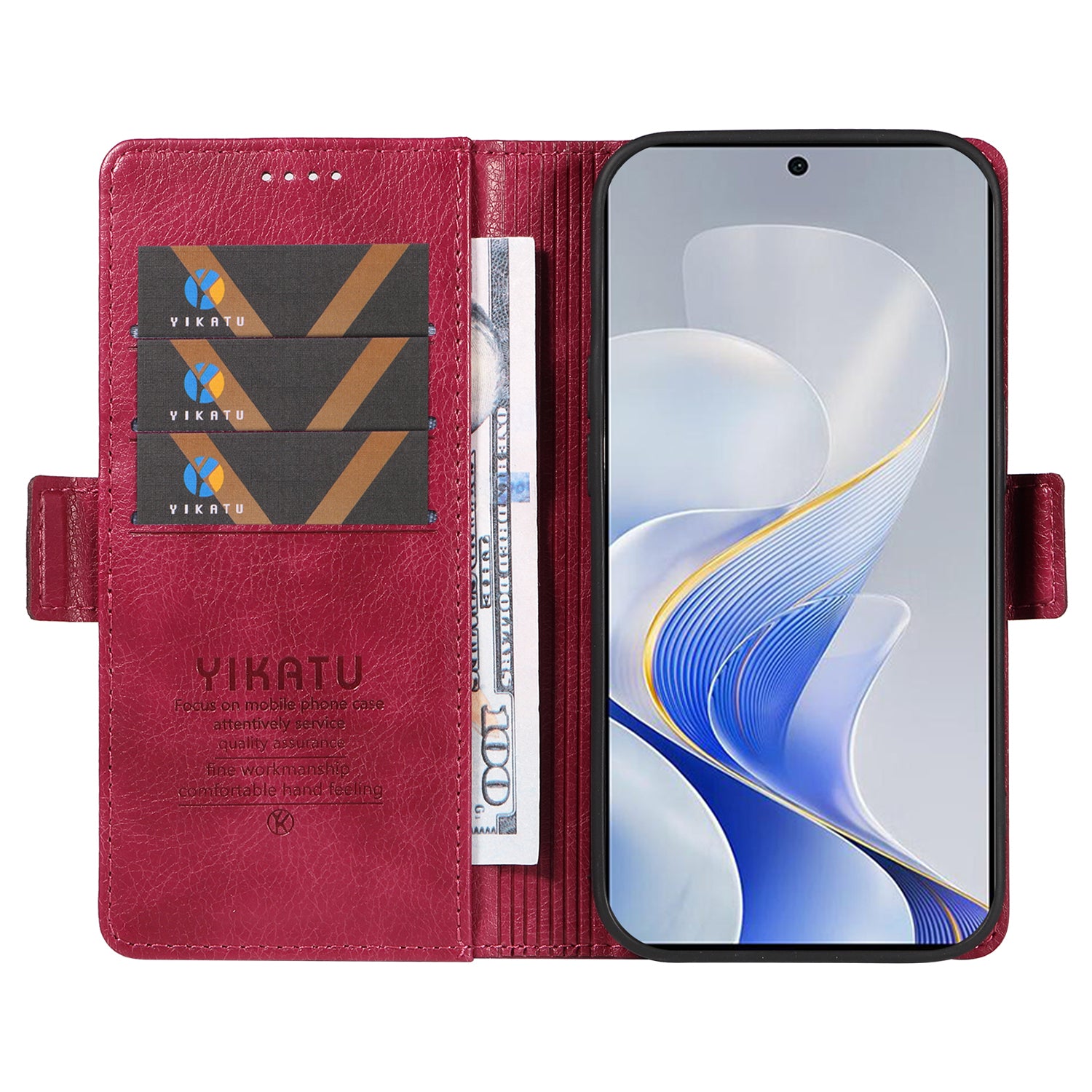 YIKATU YK-007 For vivo V40 5G / S19 5G Case Litchi Texture Leather Flip Phone Cover with Stand - Wine Red