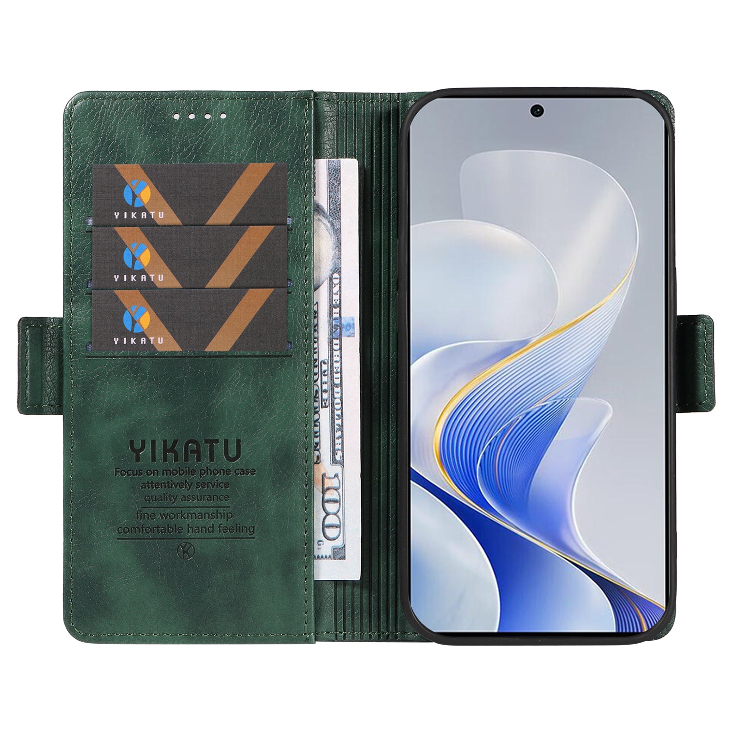 YIKATU YK-007 For vivo V40 5G / S19 5G Case Litchi Texture Leather Flip Phone Cover with Stand - Green