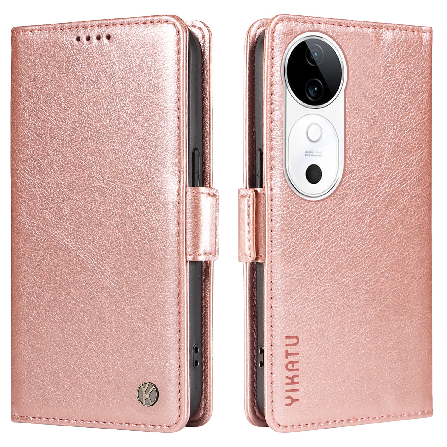 YIKATU YK-007 For vivo V40 5G / S19 5G Case Litchi Texture Leather Flip Phone Cover with Stand - Rose Gold