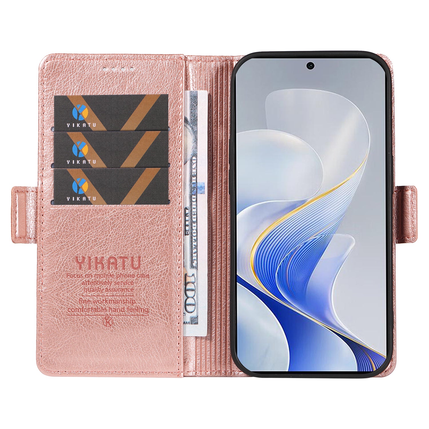 YIKATU YK-007 For vivo V40 5G / S19 5G Case Litchi Texture Leather Flip Phone Cover with Stand - Rose Gold