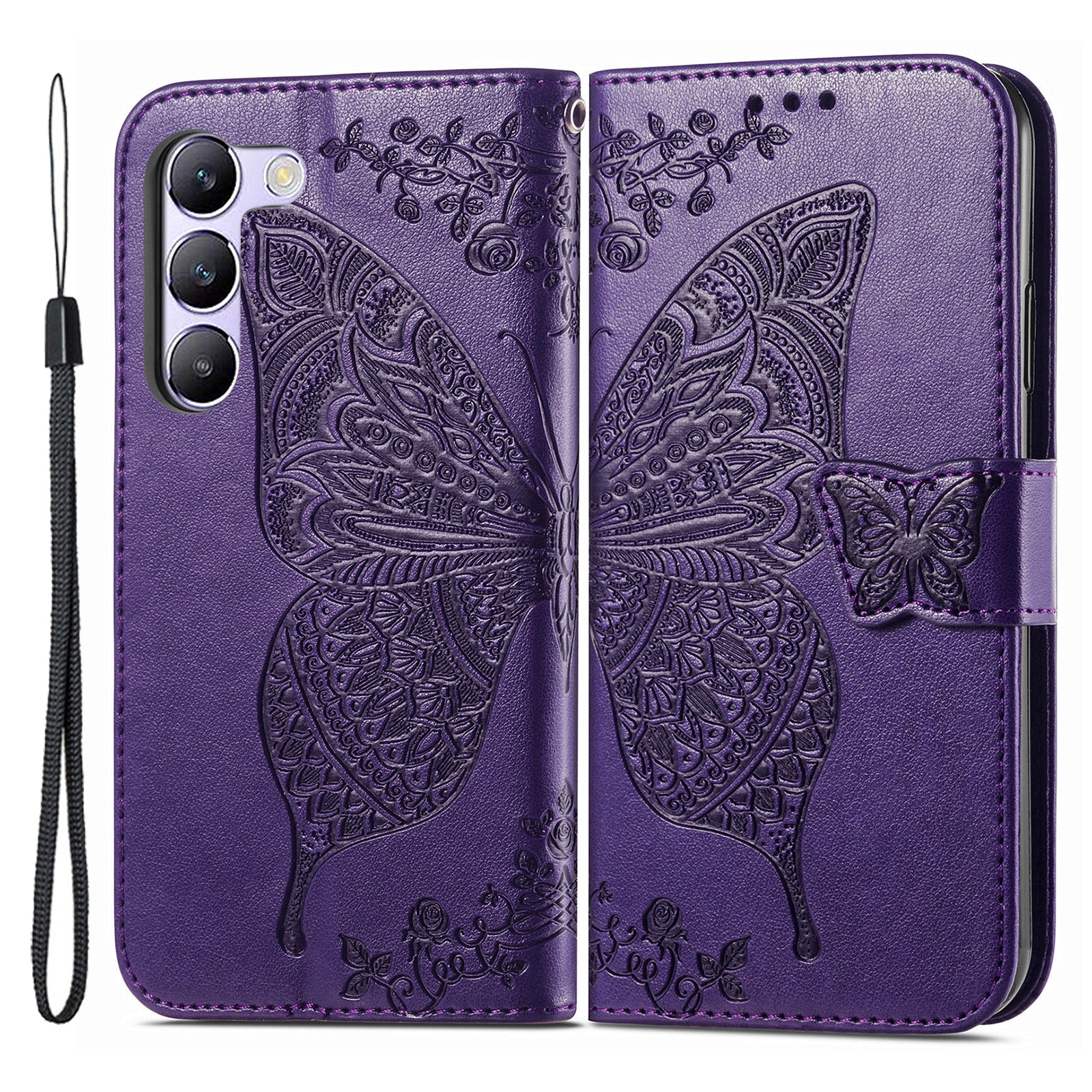 For vivo V40 SE 5G Case Butterfly Imprinted Leather Flip Protective Phone Cover - Dark Purple