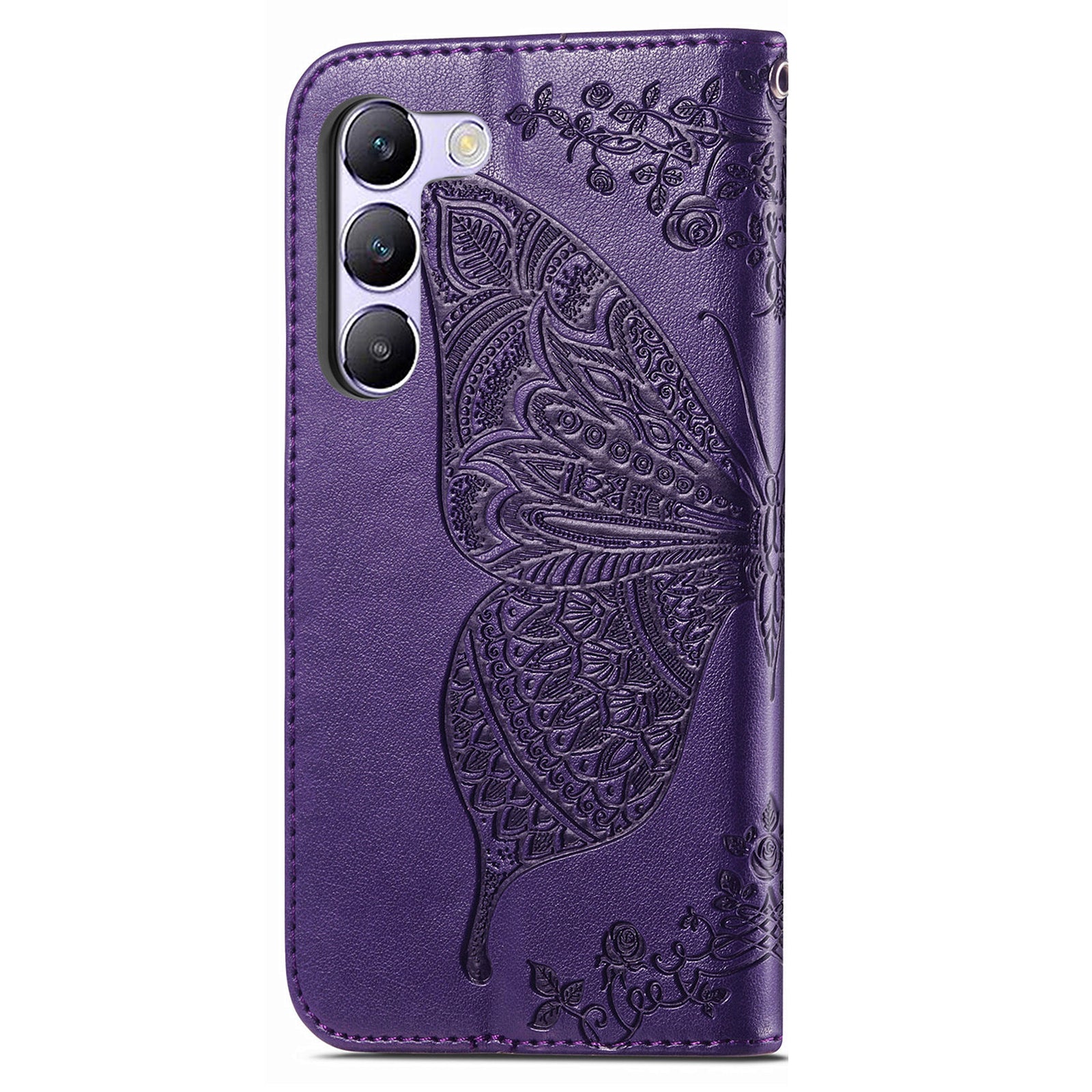 For vivo V40 SE 5G Case Butterfly Imprinted Leather Flip Protective Phone Cover - Dark Purple