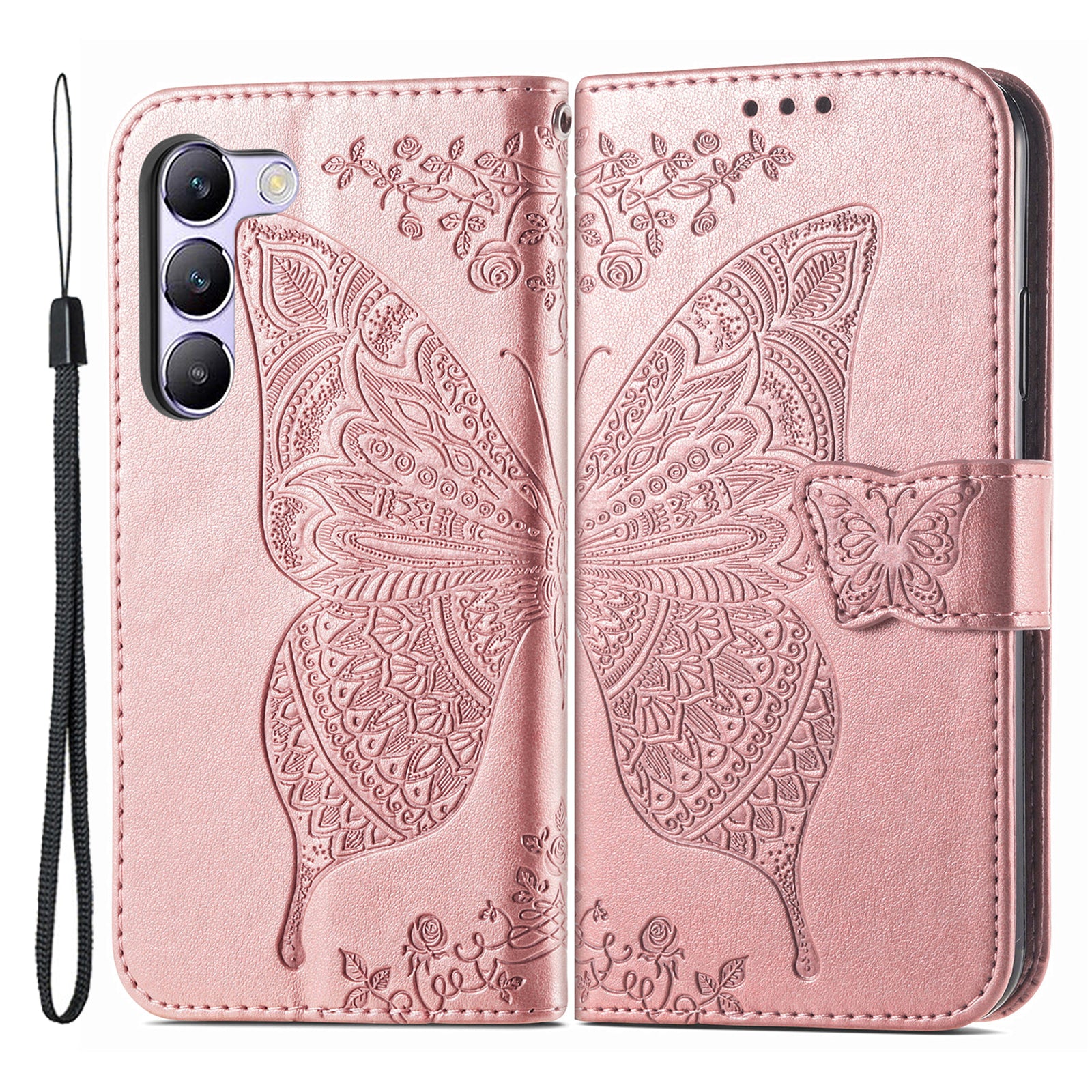 For vivo V40 SE 5G Case Butterfly Imprinted Leather Flip Protective Phone Cover - Rose Gold