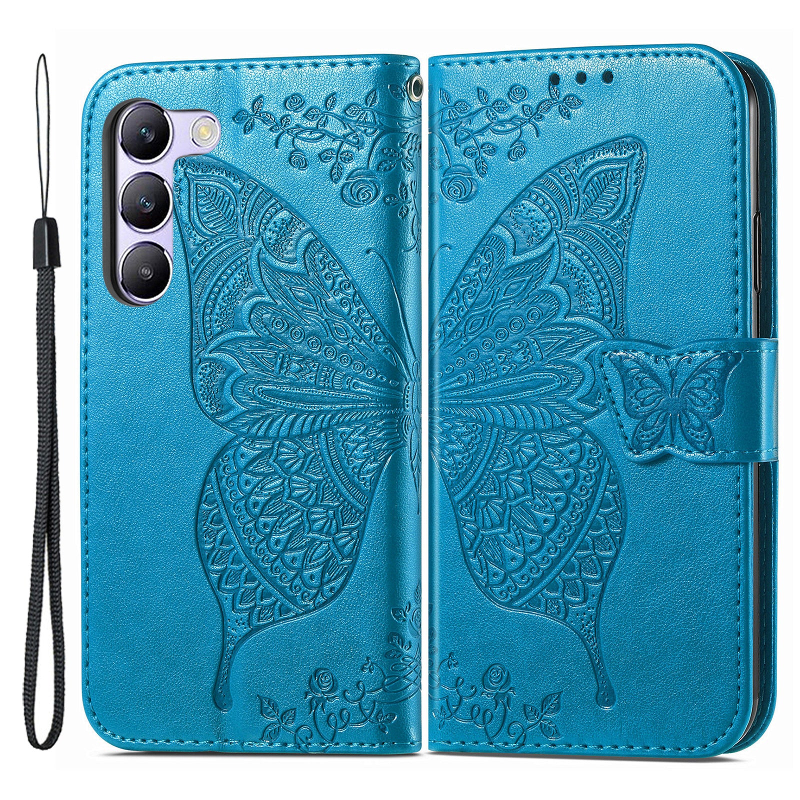 For vivo V40 SE 5G Case Butterfly Imprinted Leather Flip Protective Phone Cover - Blue