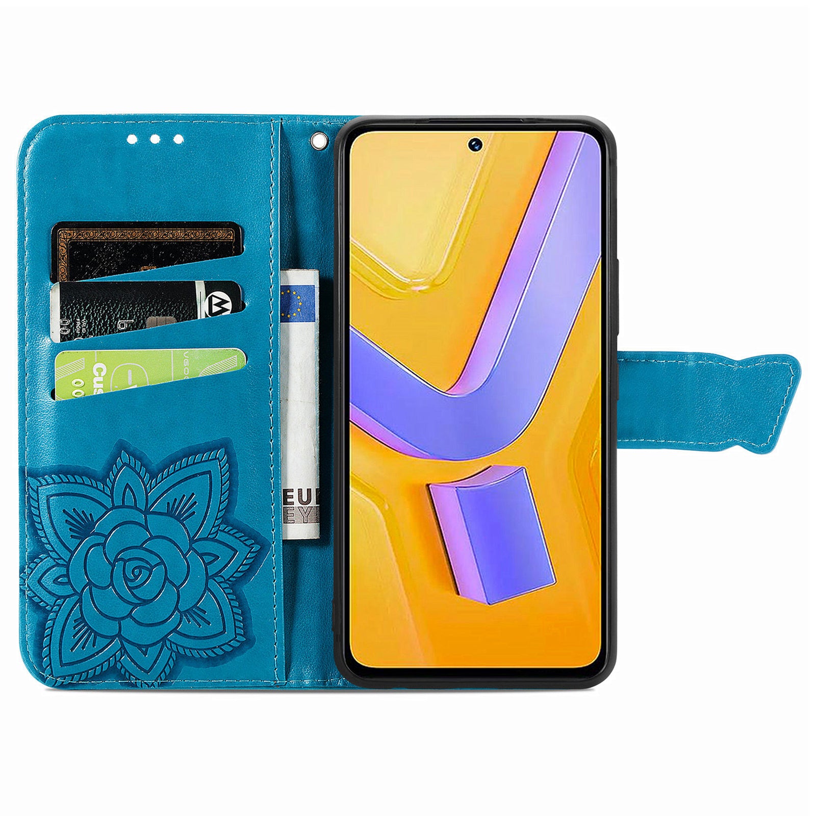 For vivo V40 SE 5G Case Butterfly Imprinted Leather Flip Protective Phone Cover - Blue