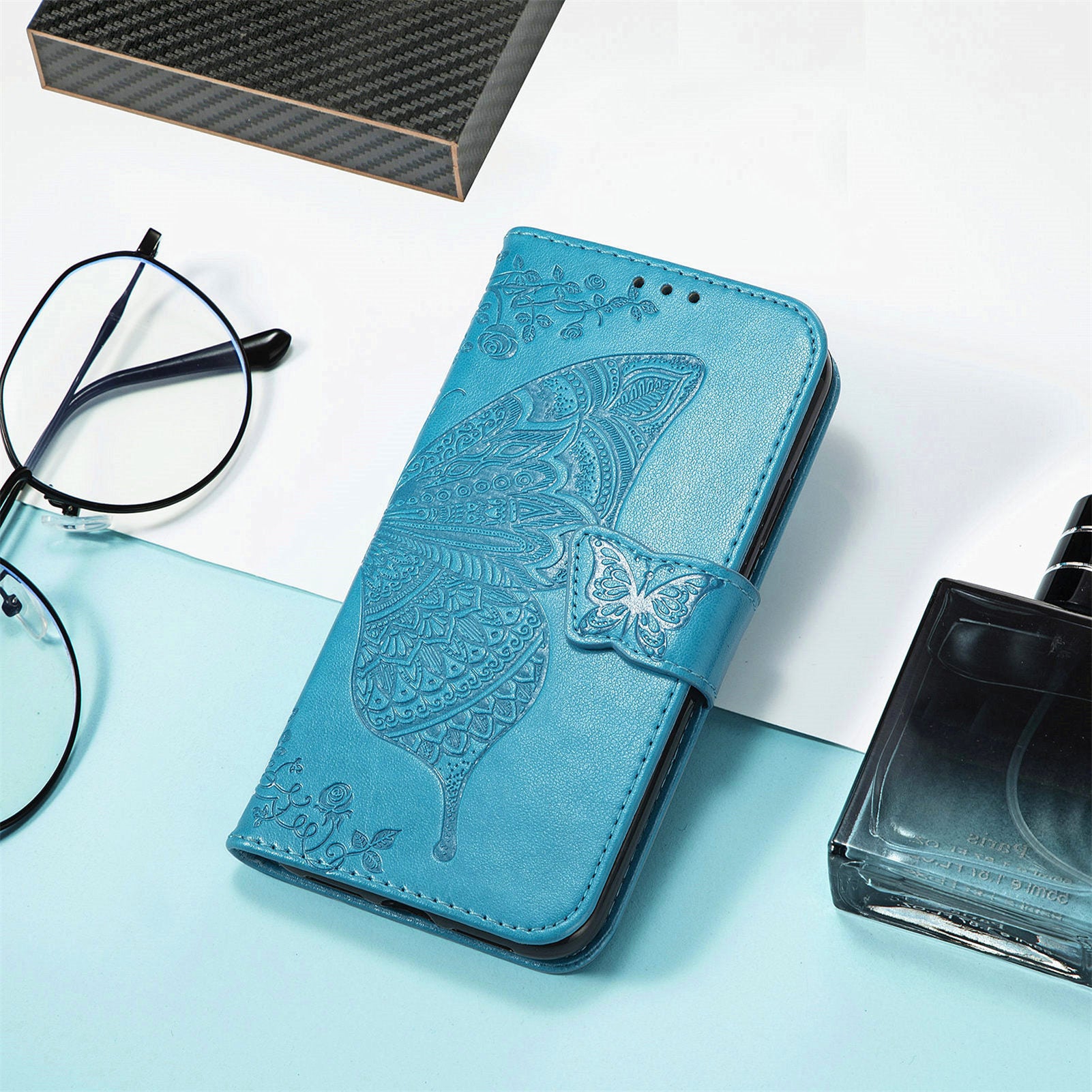 For vivo V40 SE 5G Case Butterfly Imprinted Leather Flip Protective Phone Cover - Blue