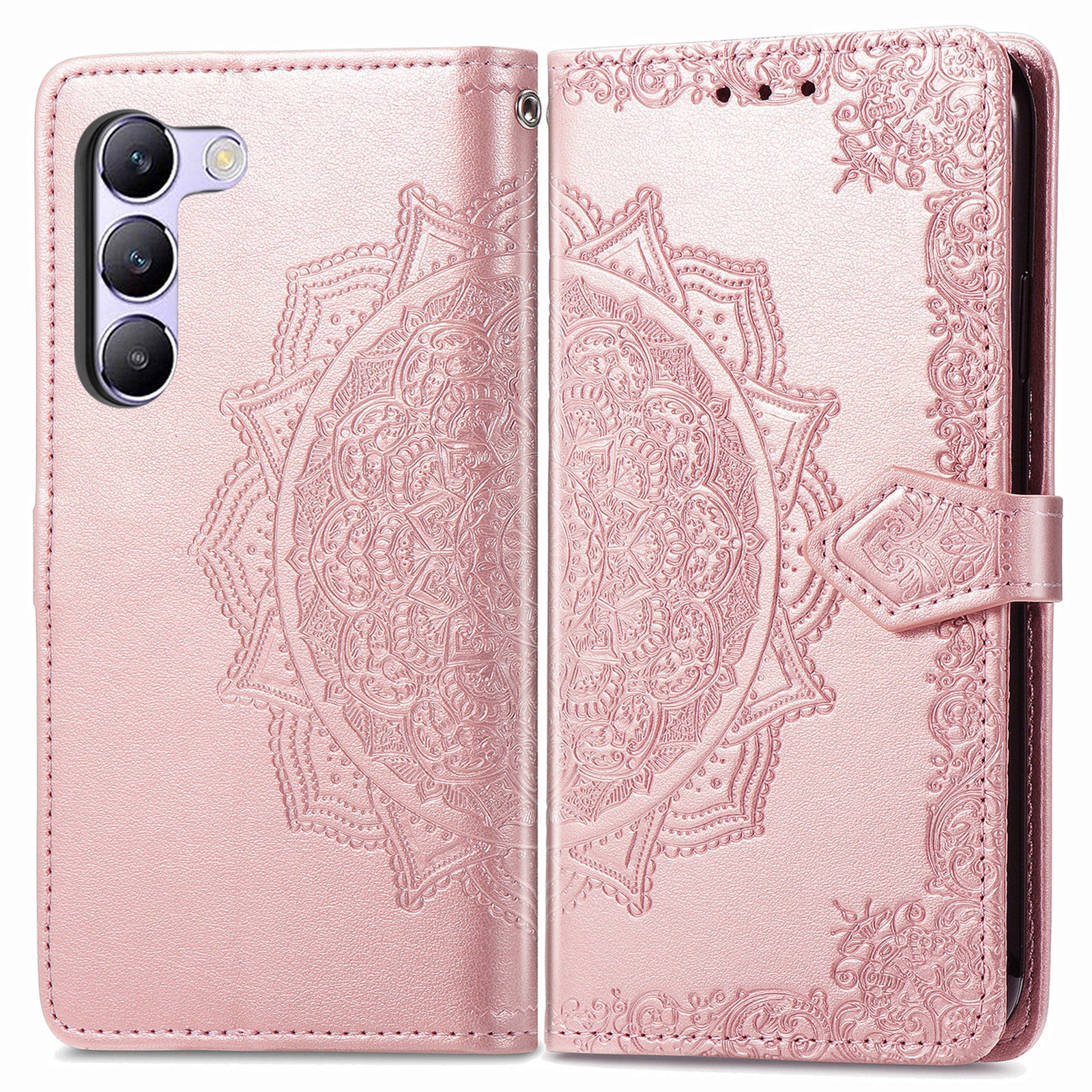 For vivo V40 SE 5G Case Embossed Mandala Leather Phone Cover Magnetic Flip Wallet - Rose Gold