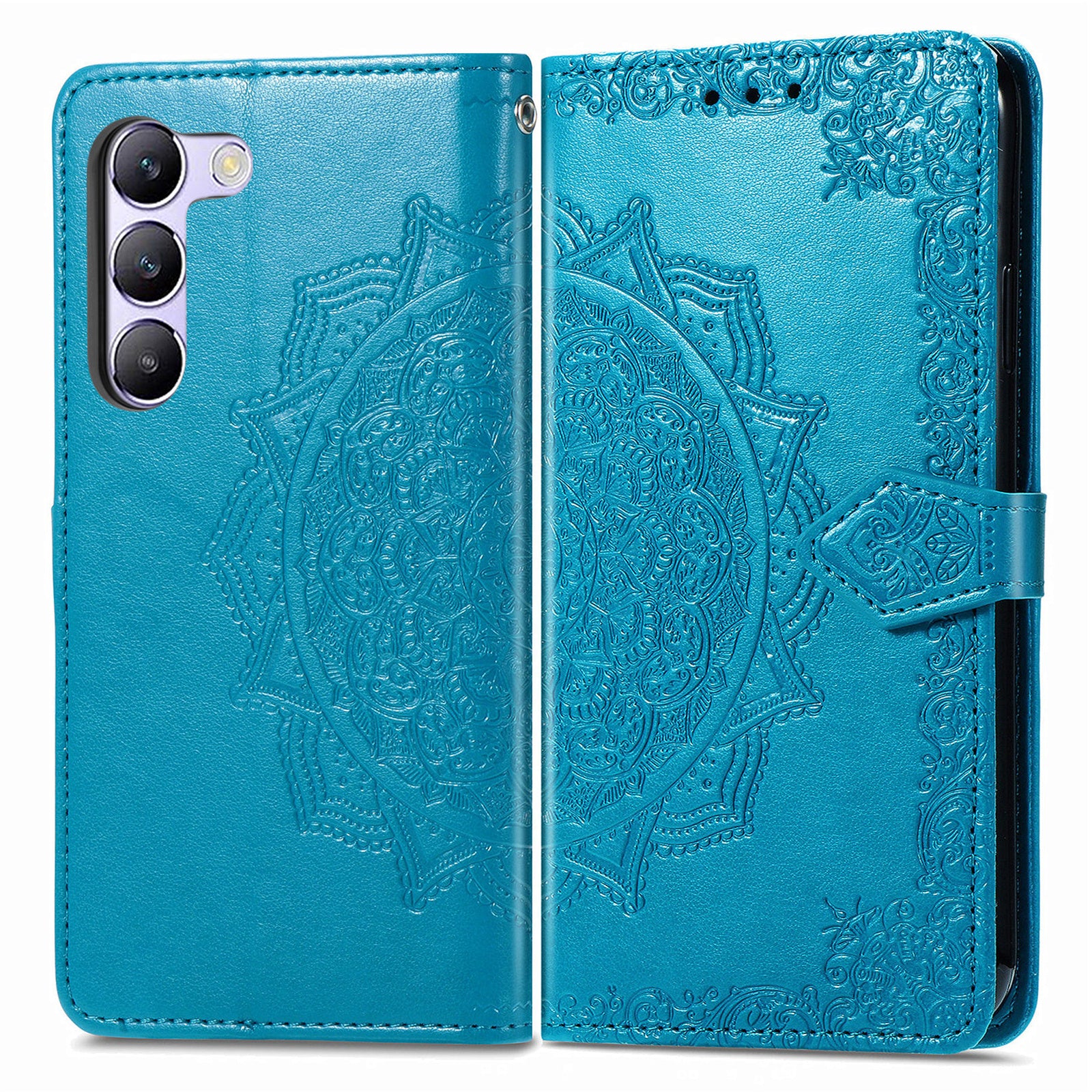 For vivo V40 SE 5G Case Embossed Mandala Leather Phone Cover Magnetic Flip Wallet - Blue