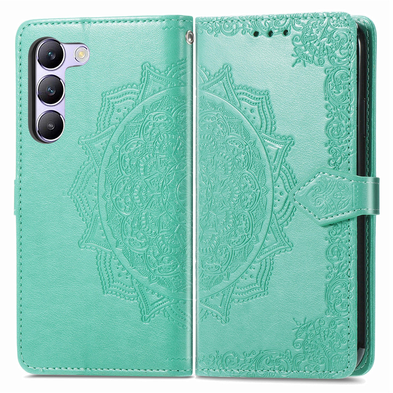 For vivo V40 SE 5G Case Embossed Mandala Leather Phone Cover Magnetic Flip Wallet - Mint Green