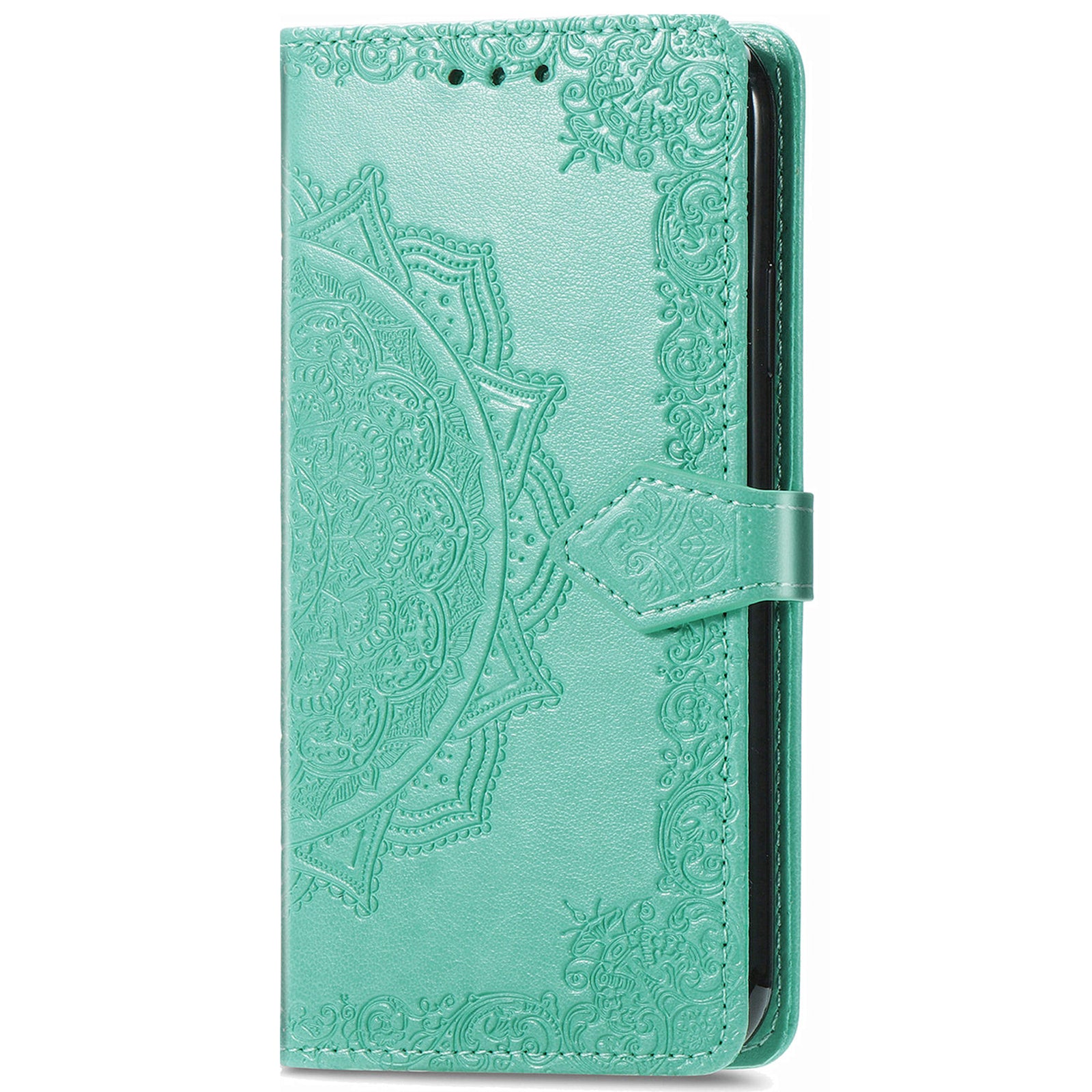 For vivo V40 SE 5G Case Embossed Mandala Leather Phone Cover Magnetic Flip Wallet - Mint Green