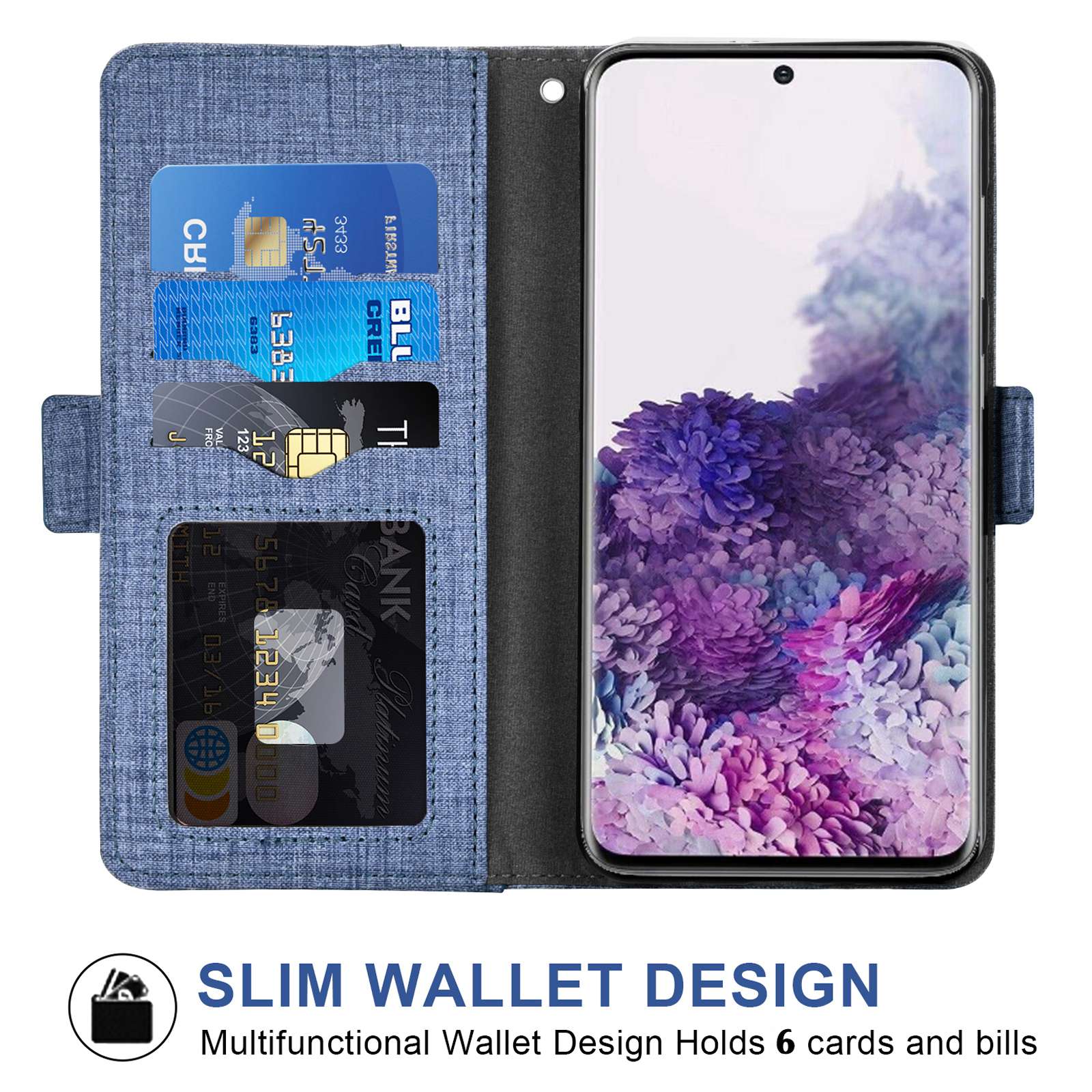 For Samsung Galaxy S20 FE / S20 FE 5G / S20 FE 2022 / S20 Lite Jean Cloth Texture PU Leather Wallet Stand Phone Case with Rotating Card Slot - Blue