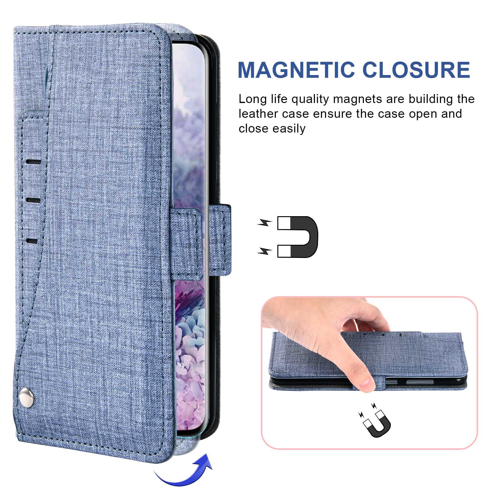 For Samsung Galaxy S20 FE / S20 FE 5G / S20 FE 2022 / S20 Lite Jean Cloth Texture PU Leather Wallet Stand Phone Case with Rotating Card Slot - Blue