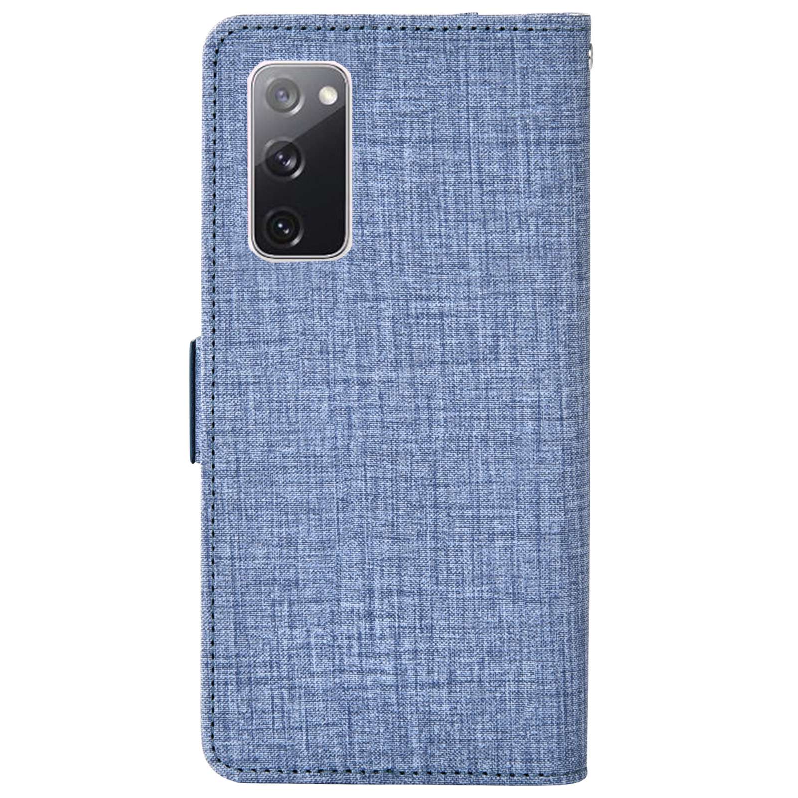 For Samsung Galaxy S20 FE / S20 FE 5G / S20 FE 2022 / S20 Lite Jean Cloth Texture PU Leather Wallet Stand Phone Case with Rotating Card Slot - Blue