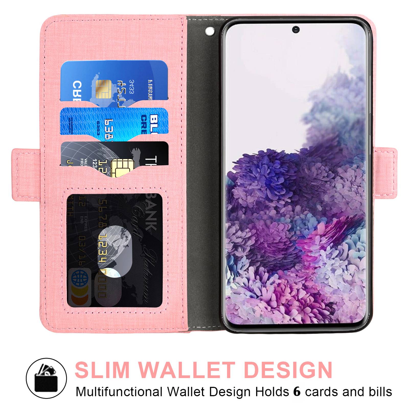 For Samsung Galaxy S20 FE / S20 FE 5G / S20 FE 2022 / S20 Lite Jean Cloth Texture PU Leather Wallet Stand Phone Case with Rotating Card Slot - Pink