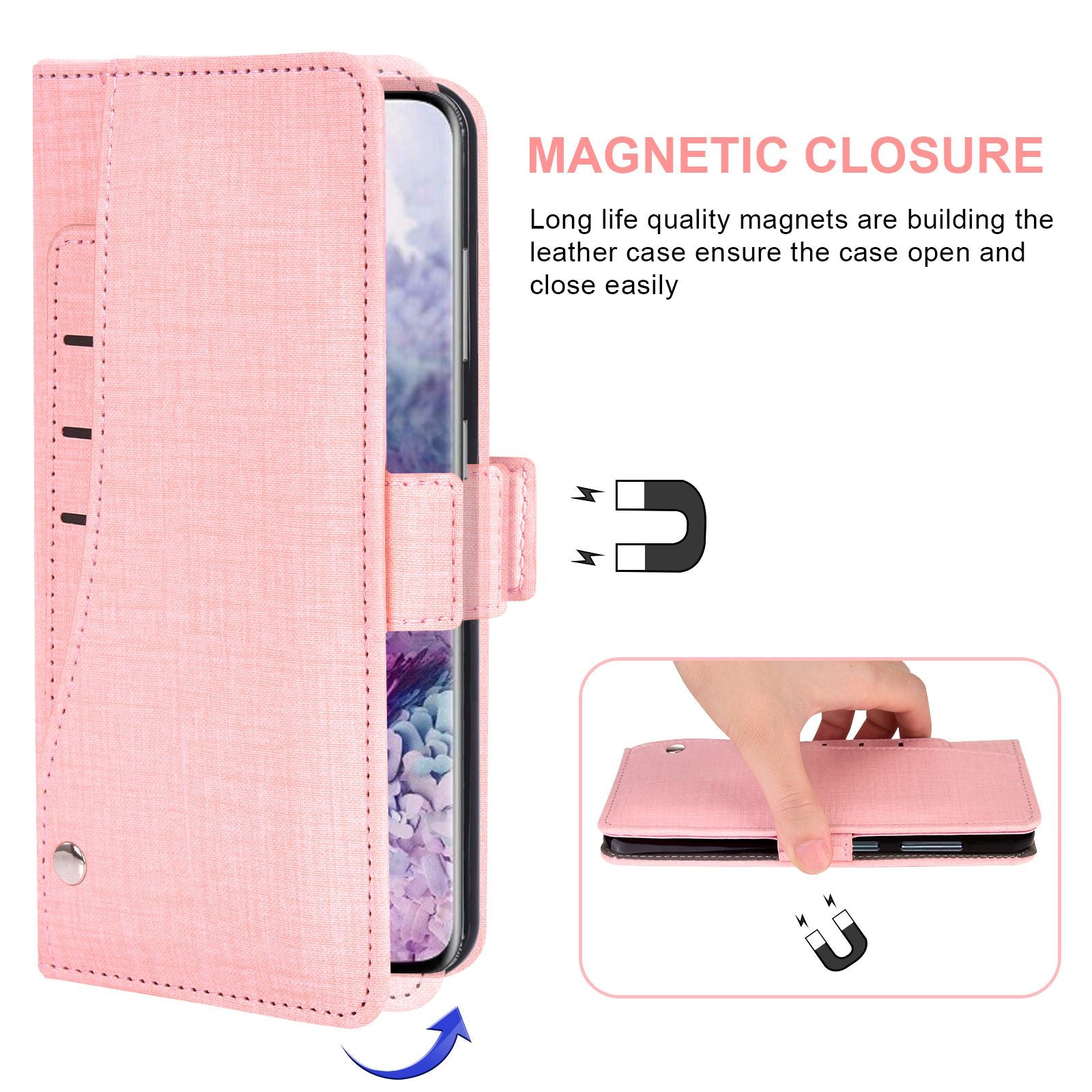 For Samsung Galaxy S20 FE / S20 FE 5G / S20 FE 2022 / S20 Lite Jean Cloth Texture PU Leather Wallet Stand Phone Case with Rotating Card Slot - Pink